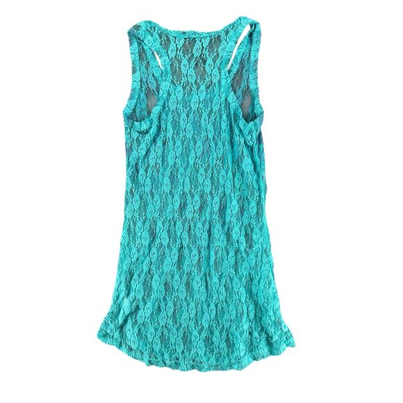Weavers Blue Teal Lace Sheer Racerback Tank Top Size Small Mermaid Floral - Picture 6 of 6